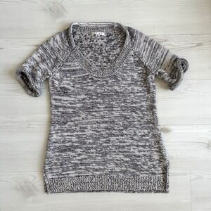 CAbi Sweater Women S Marled Gray Knit Short Sleeve Tunic Lightweight Preppy